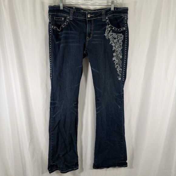 Trinity Ranch Jeans Womens 17 35x35 Dark Wash Blue Denim Bedazzled Cotton Blend - Picture 1 of 16
